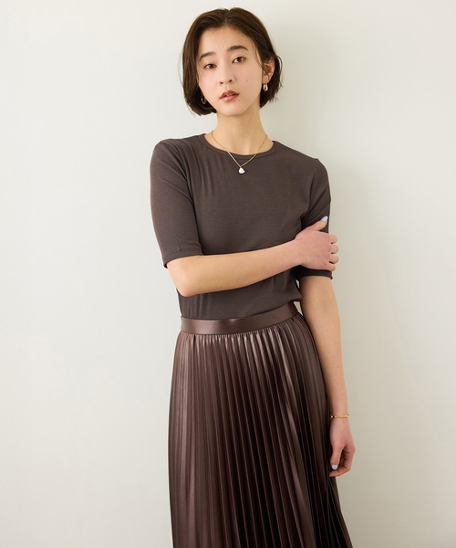 ROPE'(ロペ)の「コンフォートリブハーフスリーブカットソー(5分袖)/イージーケア・接触冷感(Tシャツ/カットソー・レディース・ブラック/サックスブルー/ブラウン・FREE)」の13枚目の写真