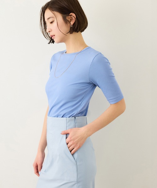 ROPE'(ロペ)の「コンフォートリブハーフスリーブカットソー(5分袖)/イージーケア・接触冷感(Tシャツ/カットソー・レディース・ブラック/サックスブルー/ブラウン・FREE)」の15枚目の写真