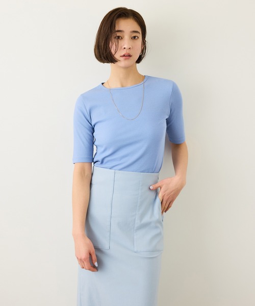 ROPE'(ロペ)の「コンフォートリブハーフスリーブカットソー(5分袖)/イージーケア・接触冷感(Tシャツ/カットソー・レディース・ブラック/サックスブルー/ブラウン・FREE)」の16枚目の写真
