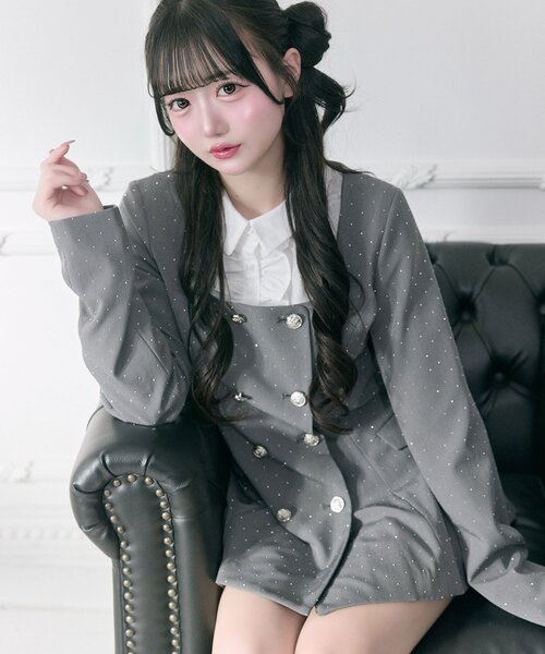 セール】【Belle Charme】Classical Frill Collar Jacket（ノーカラー