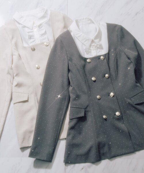 セール】【Belle Charme】Classical Frill Collar Jacket（ノーカラー