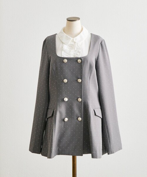 セール】【Belle Charme】Classical Frill Collar Jacket（ノーカラー