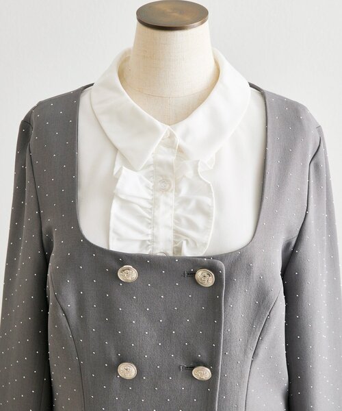 セール】【Belle Charme】Classical Frill Collar Jacket（ノーカラー