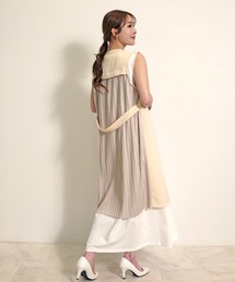 ロングジレ ノーカラー バックプリーツ 体型カバー