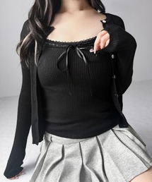 【 2点セット 】リボンリブニットキャミソール + カーディガンセット / ribbon rib knit camisole + cardigan set