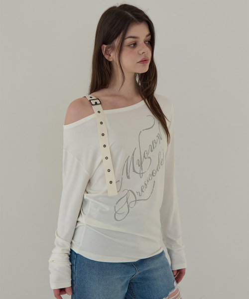 5OML(オーオーエムエル)の「ストラップオフショルダー ロングスリーブ (アイボリー)(Tシャツ/カットソー・レディース・アイボリー・FREE)」の3枚目の写真