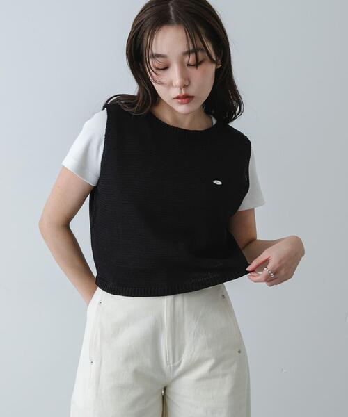 SENSE OF PLACE by URBAN RESEARCH（センスオブプレイスバイアーバンリサーチ）の「『洗濯可』リネンタッチクロップドセーター（ニット/セーター・レディース・イエロー/アイボリー/ネイビー/ブラック・ONE）」の3枚目の写真