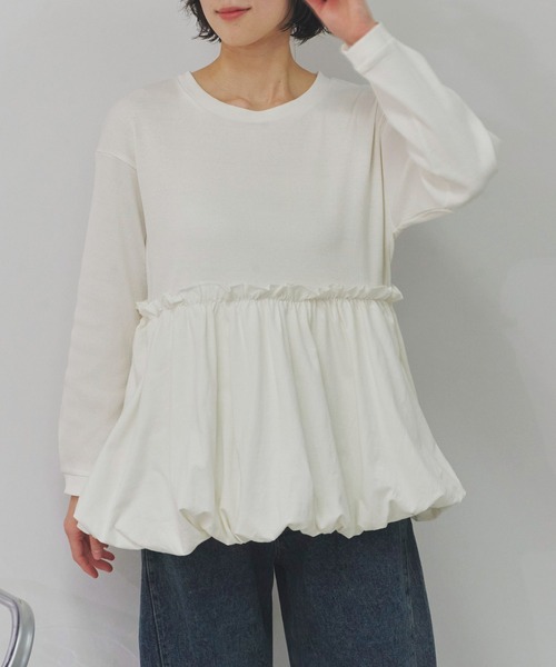 Fizz(フィズ)の「ペプラム切替バルーントップス(Tシャツ/カットソー・レディース・カーキ/ブラック/ホワイト・M)」の4枚目の写真