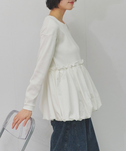 Fizz(フィズ)の「ペプラム切替バルーントップス(Tシャツ/カットソー・レディース・カーキ/ブラック/ホワイト・M)」の6枚目の写真