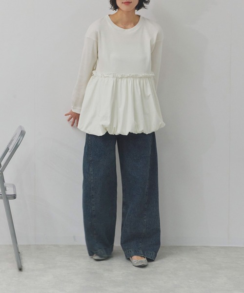 Fizz(フィズ)の「ペプラム切替バルーントップス(Tシャツ/カットソー・レディース・カーキ/ブラック/ホワイト・M)」の7枚目の写真