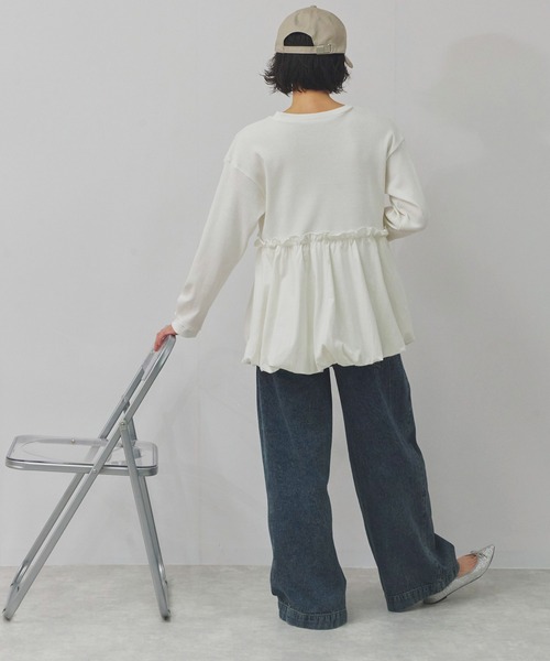 Fizz(フィズ)の「ペプラム切替バルーントップス(Tシャツ/カットソー・レディース・カーキ/ブラック/ホワイト・M)」の8枚目の写真