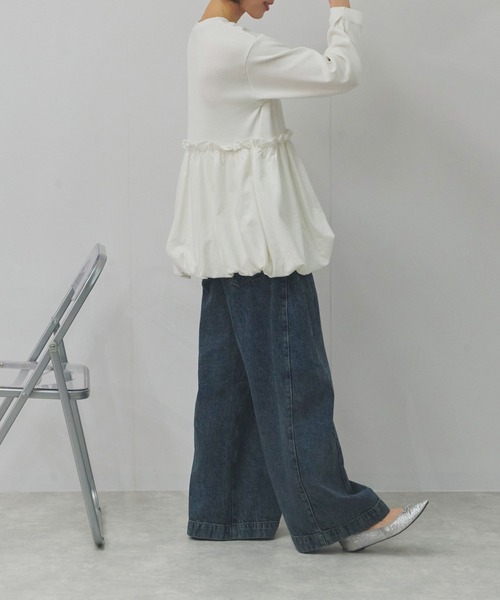 Fizz(フィズ)の「ペプラム切替バルーントップス(Tシャツ/カットソー・レディース・カーキ/ブラック/ホワイト・M)」の9枚目の写真