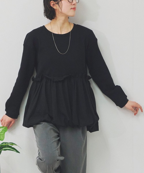 Fizz(フィズ)の「ペプラム切替バルーントップス(Tシャツ/カットソー・レディース・カーキ/ブラック/ホワイト・M)」の10枚目の写真