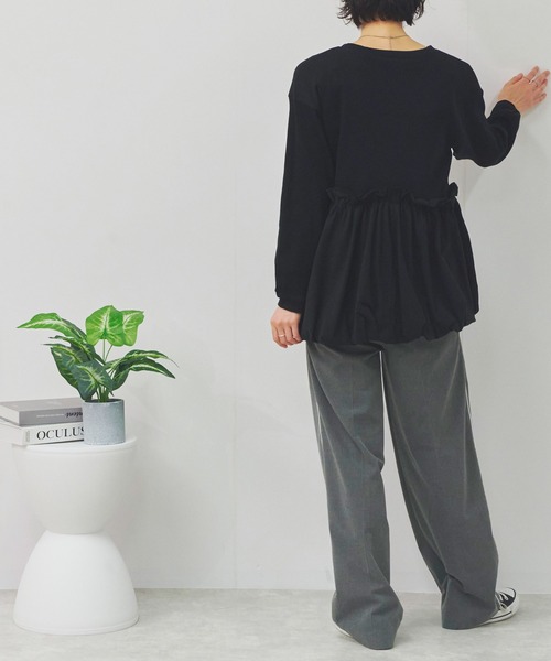 Fizz(フィズ)の「ペプラム切替バルーントップス(Tシャツ/カットソー・レディース・カーキ/ブラック/ホワイト・M)」の15枚目の写真