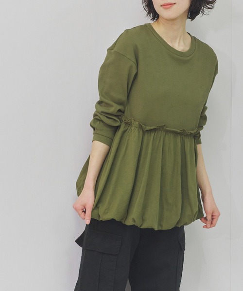 Fizz(フィズ)の「ペプラム切替バルーントップス(Tシャツ/カットソー・レディース・カーキ/ブラック/ホワイト・M)」の16枚目の写真