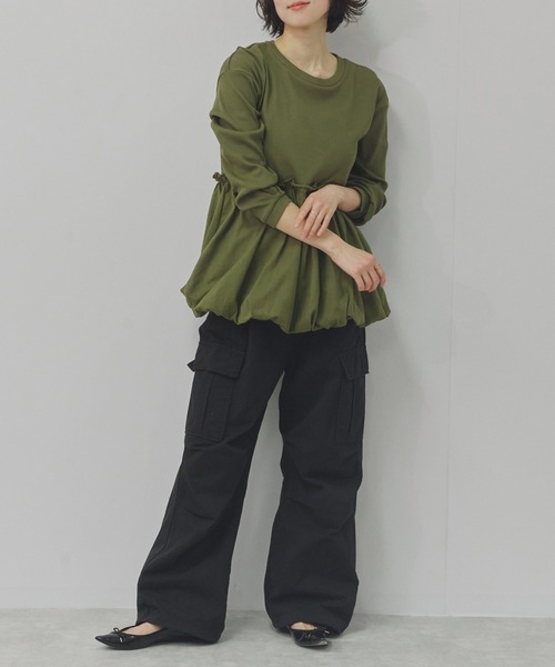 Fizz(フィズ)の「ペプラム切替バルーントップス(Tシャツ/カットソー・レディース・カーキ/ブラック/ホワイト・M)」の19枚目の写真