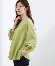 【UVカット・体型カバーも叶う】麻調メッシュランタンスリーブブラウス