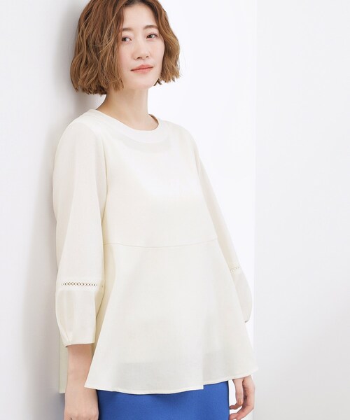 grove（グローブ）の「【UVカット・体型カバーも叶う】麻調メッシュランタンスリーブブラウス（シャツ/ブラウス・レディース・オフホワイト/ブラック系5/グリーン系/レッド系・02/03/01/04/05）」の5枚目の写真