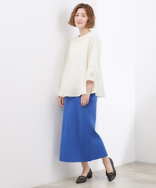 grove（グローブ）の「【UVカット・体型カバーも叶う】麻調メッシュランタンスリーブブラウス（シャツ/ブラウス・レディース・オフホワイト/ブラック系5/グリーン系/レッド系・02/03/01/04/05）」の6枚目の写真
