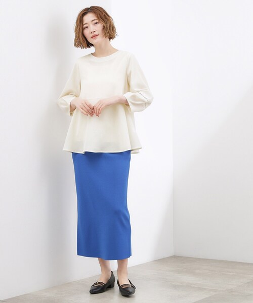 grove（グローブ）の「【UVカット・体型カバーも叶う】麻調メッシュランタンスリーブブラウス（シャツ/ブラウス・レディース・オフホワイト/ブラック系5/グリーン系/レッド系・02/03/01/04/05）」の7枚目の写真