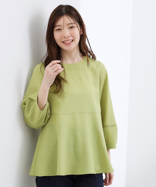 grove（グローブ）の「【UVカット・体型カバーも叶う】麻調メッシュランタンスリーブブラウス（シャツ/ブラウス・レディース・オフホワイト/ブラック系5/グリーン系/レッド系・02/03/01/04/05）」の9枚目の写真