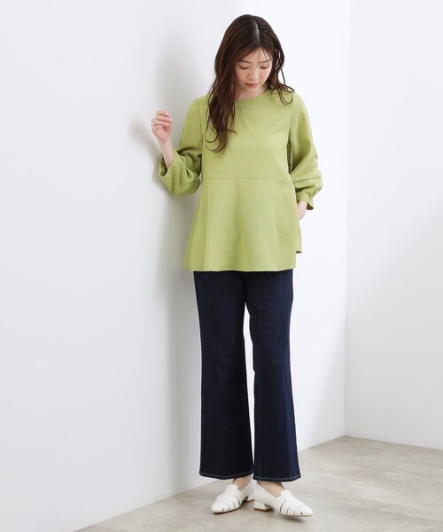 grove（グローブ）の「【UVカット・体型カバーも叶う】麻調メッシュランタンスリーブブラウス（シャツ/ブラウス・レディース・オフホワイト/ブラック系5/グリーン系/レッド系・02/03/01/04/05）」の10枚目の写真