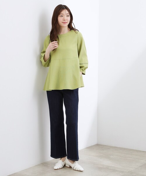 grove（グローブ）の「【UVカット・体型カバーも叶う】麻調メッシュランタンスリーブブラウス（シャツ/ブラウス・レディース・オフホワイト/ブラック系5/グリーン系/レッド系・02/03/01/04/05）」の11枚目の写真