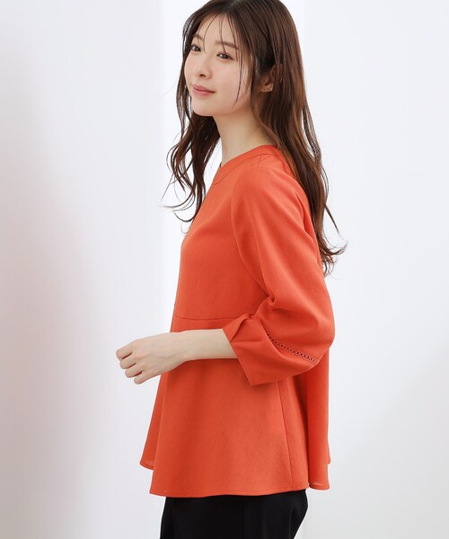 grove（グローブ）の「【UVカット・体型カバーも叶う】麻調メッシュランタンスリーブブラウス（シャツ/ブラウス・レディース・オフホワイト/ブラック系5/グリーン系/レッド系・02/03/01/04/05）」の13枚目の写真
