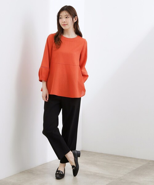 grove（グローブ）の「【UVカット・体型カバーも叶う】麻調メッシュランタンスリーブブラウス（シャツ/ブラウス・レディース・オフホワイト/ブラック系5/グリーン系/レッド系・02/03/01/04/05）」の14枚目の写真