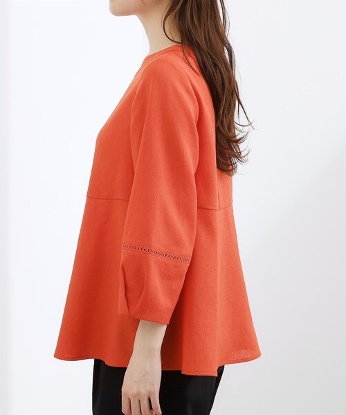 grove（グローブ）の「【UVカット・体型カバーも叶う】麻調メッシュランタンスリーブブラウス（シャツ/ブラウス・レディース・オフホワイト/ブラック系5/グリーン系/レッド系・02/03/01/04/05）」の22枚目の写真