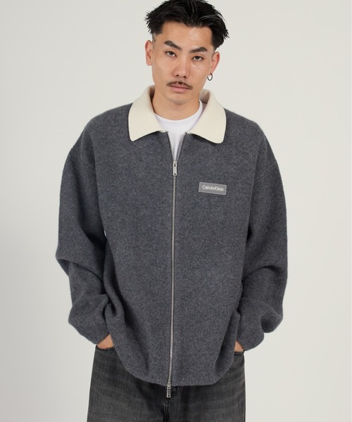 Calvin Klein(カルバン・クライン)の「Calvin Klein/カルバンクライン LS BOILED 100% MERINO CONTRAST COLLAR FZ 襟付きカーディガン ジップアップ 2026年春夏(カーディガン/ボレロ・メンズ・グレー・M/L)」の1枚目の写真