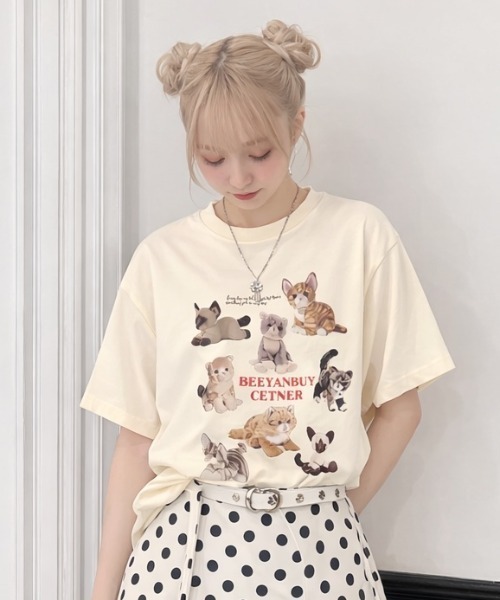 pyornim(ピョルニム)の「ねこぬいぐるみ プリント 半袖 BIGTシャツ(Tシャツ/カットソー・レディース・ホワイト/アイボリー/ブラック/グレー・M)」の8枚目の写真