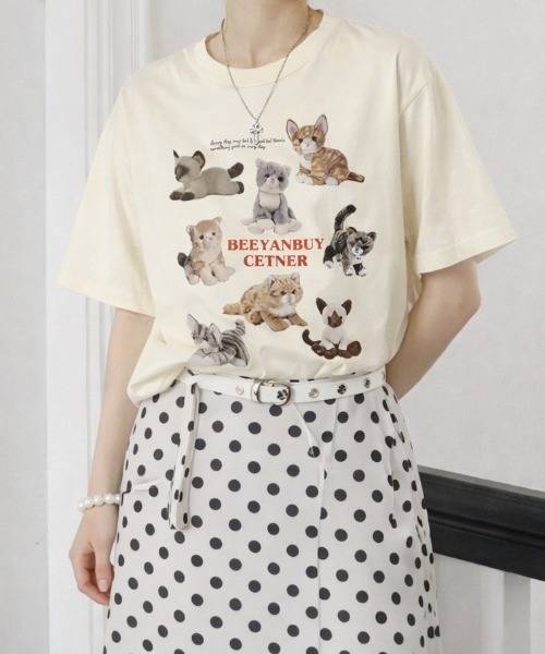 pyornim(ピョルニム)の「ねこぬいぐるみ プリント 半袖 BIGTシャツ(Tシャツ/カットソー・レディース・ホワイト/アイボリー/ブラック/グレー・M)」の5枚目の写真