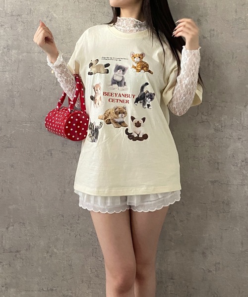 pyornim(ピョルニム)の「ねこぬいぐるみ プリント 半袖 BIGTシャツ(Tシャツ/カットソー・レディース・ホワイト/アイボリー/ブラック/グレー・M)」の22枚目の写真