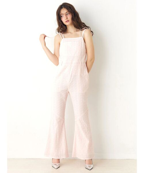 CALNAMUR（カルナムール）の「コットン刺繍サロペット（つなぎ/オールインワン・レディース・オフホワイト/ピンク・SMALL/MEDIUM）」の7枚目の写真