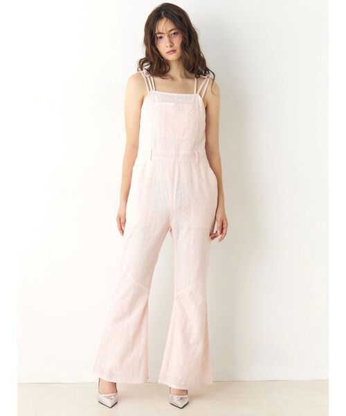 CALNAMUR（カルナムール）の「コットン刺繍サロペット（つなぎ/オールインワン・レディース・オフホワイト/ピンク・SMALL/MEDIUM）」の4枚目の写真