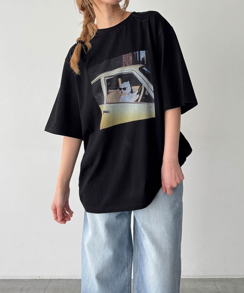CANAL JEAN(キャナルジーン)の「Lakey Park driving dog Tシャツ(Tシャツ/カットソー・レディース・ホワイト/ブラック・ONE SIZE)」の2枚目の写真