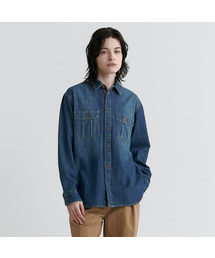 MAGOODGAN（メックウッドガン）の「レイバー2123 フェイドウォッシュ リネンデニム オーバーサイズ ダークインディゴ デニムシャツ（シャツ/ブラウス）」