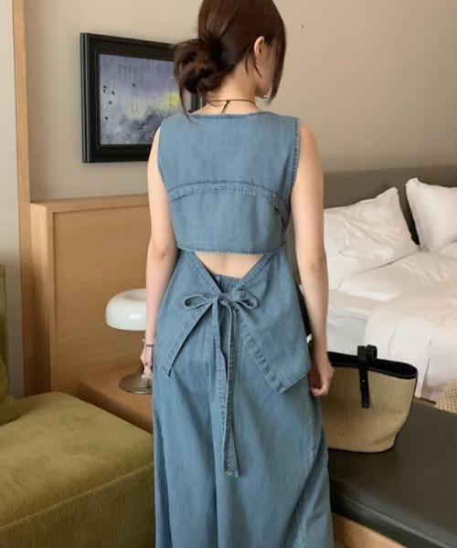 バックリボン デニム セットアップ