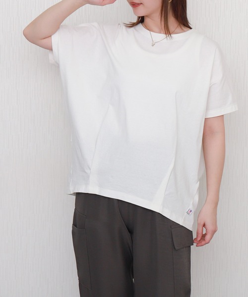 libelle more(リベル モア)の「【接触冷感】USAコットン裾タック半袖プルオーバー(Tシャツ/カットソー・レディース・チャコールグレー/ブラック/オフホワイト/ライトカーキ/グレイッシュベージュ・M)」の9枚目の写真
