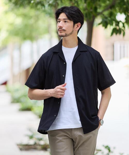 TAKEO KIKUCHI(タケオキクチ)の「【通気性】トリコットサッカー オープンカラー シャツ(シャツ/ブラウス・メンズ・グリーン系/ピンク/ブルー系その他/ブラック・04/03/02/01)」の9枚目の写真