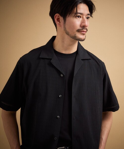 TAKEO KIKUCHI（タケオキクチ）の「【通気性】トリコットサッカー オープンカラー シャツ（シャツ/ブラウス・メンズ・グリーン系/ピンク/ブルー系その他/ブラック・04/03/02/01）」の12枚目の写真
