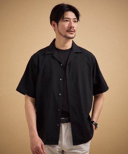 TAKEO KIKUCHI（タケオキクチ）の「【通気性】トリコットサッカー オープンカラー シャツ（シャツ/ブラウス・メンズ・グリーン系/ピンク/ブルー系その他/ブラック・04/03/02/01）」の13枚目の写真