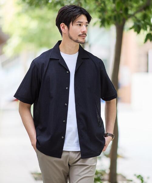 TAKEO KIKUCHI（タケオキクチ）の「【通気性】トリコットサッカー オープンカラー シャツ（シャツ/ブラウス・メンズ・グリーン系/ピンク/ブルー系その他/ブラック・04/03/02/01）」の2枚目の写真