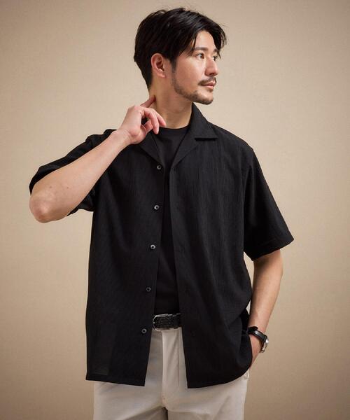 TAKEO KIKUCHI(タケオキクチ)の「【通気性】トリコットサッカー オープンカラー シャツ(シャツ/ブラウス・メンズ・グリーン系/ピンク/ブルー系その他/ブラック・04/03/02/01)」の8枚目の写真