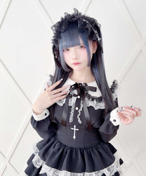 MA*RS（アメーバーマーズ）の「クロス刺繍ティアードセットアップ ２点SET（セットアップ・レディース・ブラック×ホワイト/ブラック/ホワイト×ブラック/チャコールグレー/ブラック×ブラック・FREE）」の7枚目の写真
