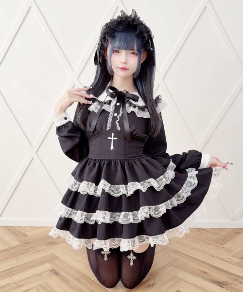 MA*RS（アメーバーマーズ）の「クロス刺繍ティアードセットアップ ２点SET（セットアップ・レディース・ブラック×ホワイト/ブラック/ホワイト×ブラック/チャコールグレー/ブラック×ブラック・FREE）」の8枚目の写真