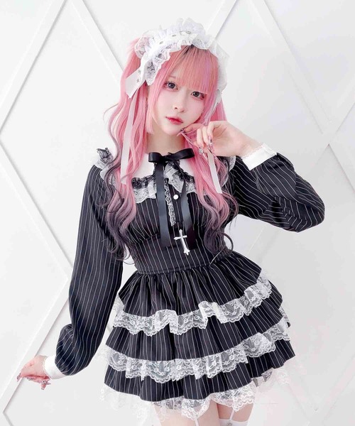 MA*RS（アメーバーマーズ）の「クロス刺繍ティアードセットアップ ２点SET（セットアップ・レディース・ブラック×ホワイト/ブラック/ホワイト×ブラック/チャコールグレー/ブラック×ブラック・FREE）」の9枚目の写真