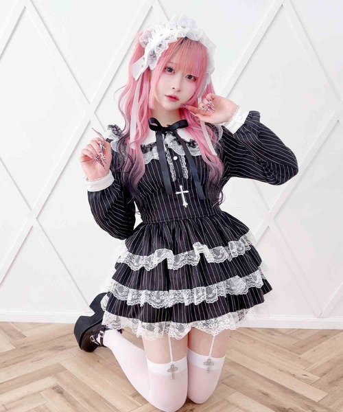 MA*RS（アメーバーマーズ）の「クロス刺繍ティアードセットアップ ２点SET（セットアップ・レディース・ブラック×ホワイト/ブラック/ホワイト×ブラック/チャコールグレー/ブラック×ブラック・FREE）」の11枚目の写真