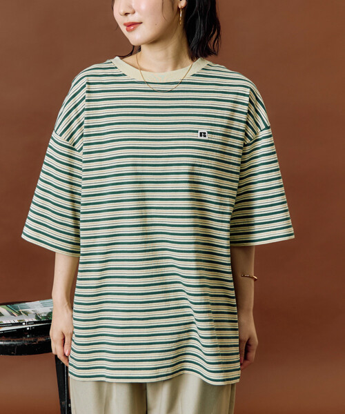 FREAK'S STORE(フリークスストア)の「限定展開 RUSSELL ATHLETIC × FREAK'S STORE/ラッセルアスレチック 別注 ボーダー 半袖 Tシャツ(Tシャツ/カットソー・レディース・ナチュラル/ブラウン/ネイビー・フリ-)」の8枚目の写真